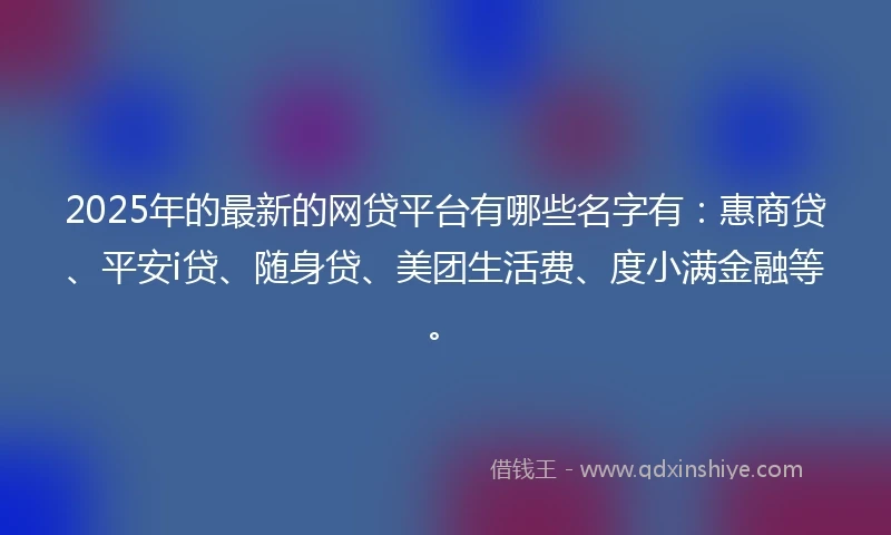 2025年的最新的网贷平台有哪些名字有：惠商贷、平安i贷、随身贷、美团生活费、度小满金融等。
