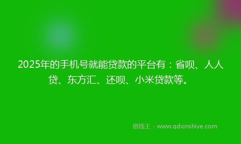 2025年的手机号就能贷款的平台有：省呗、人人贷、东方汇、还呗、小米贷款等。