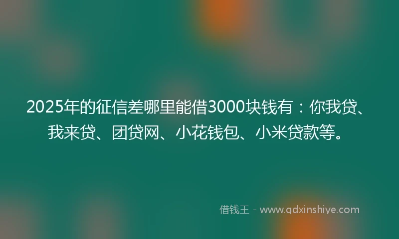 2025年的征信差哪里能借3000块钱有：你我贷、我来贷、团贷网、小花钱包、小米贷款等。