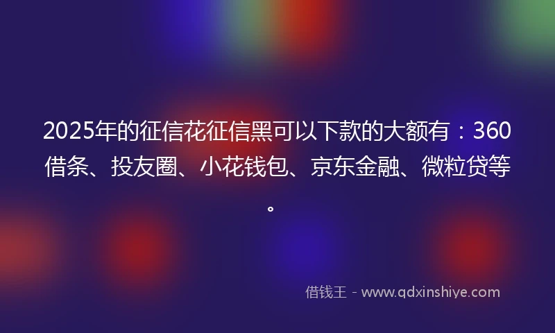 2025年的征信花征信黑可以下款的大额有:360借条、投友圈、小花钱包、京东金融、微粒贷等。