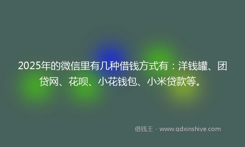 2025年的微信里有几种借钱方式有：洋钱罐、团贷网、花呗、小花钱包、小米贷款等。