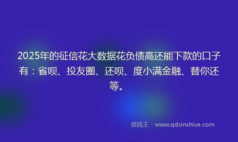 2025年的征信花大数据花负债高还能下款的口子有：省呗、投友圈、还呗、度小满金融、替你还等。