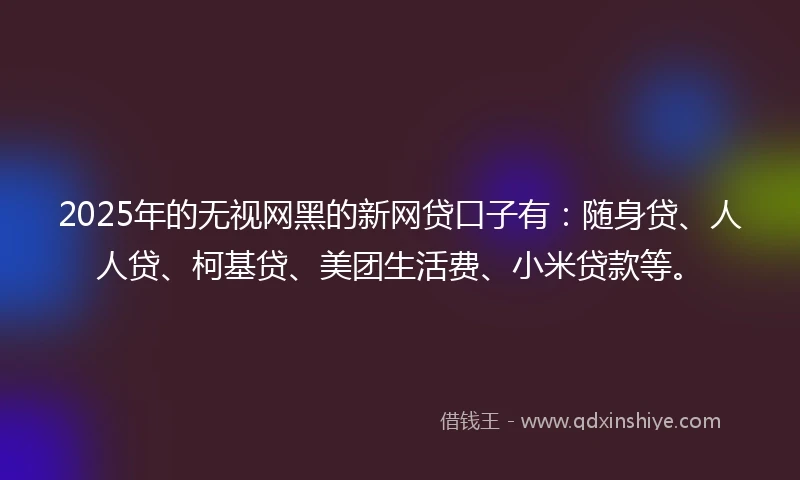 2025年的无视网黑的新网贷口子有：随身贷、人人贷、柯基贷、美团生活费、小米贷款等。