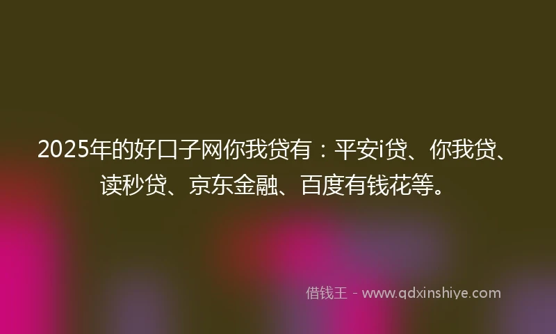 2025年的好口子网你我贷有：平安i贷、你我贷、读秒贷、京东金融、百度有钱花等。