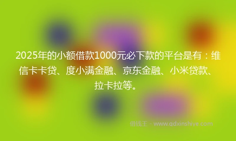 2025年的小额借款1000元必下款的平台是有：维信卡卡贷、度小满金融、京东金融、小米贷款、拉卡拉等。