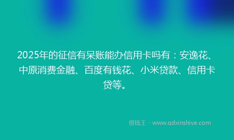 2025年的征信有呆账能办信用卡吗有：安逸花、中原消费金融、百度有钱花、小米贷款、信用卡贷等。