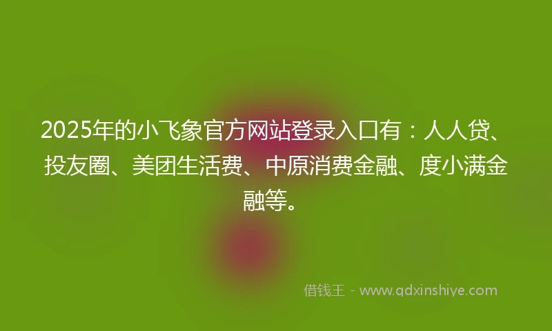 2025年的小飞象官方网站登录入口有：人人贷、投友圈、美团生活费、中原消费金融、度小满金融等。