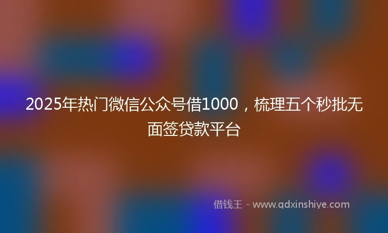 2025年热门微信公众号借1000，梳理五个秒批无面签贷款平台