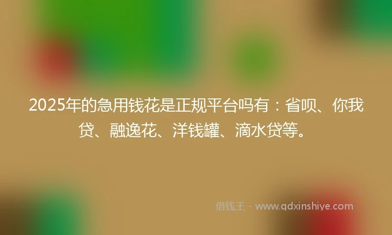 2025年的急用钱花是正规平台吗有：省呗、你我贷、融逸花、洋钱罐、滴水贷等。