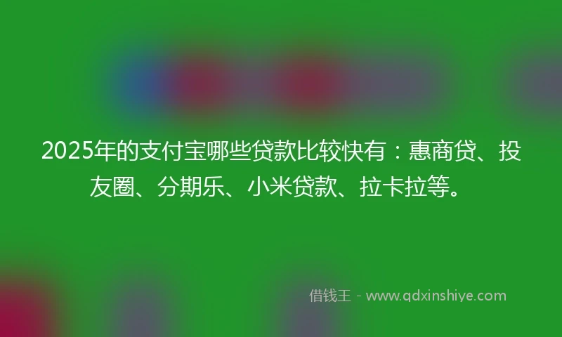 2025年的支付宝哪些贷款比较快有：惠商贷、投友圈、分期乐、小米贷款、拉卡拉等。