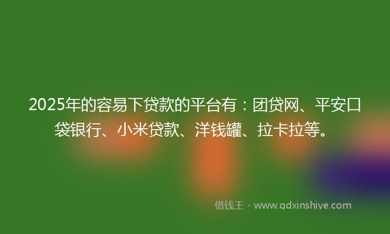 2025年的容易下贷款的平台有：团贷网、平安口袋银行、小米贷款、洋钱罐、拉卡拉等。