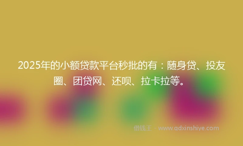 2025年的小额贷款平台秒批的有：随身贷、投友圈、团贷网、还呗、拉卡拉等。