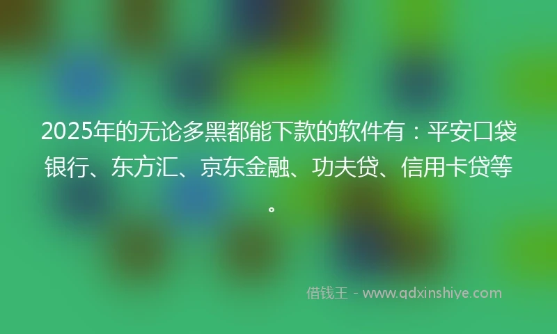2025年的无论多黑都能下款的软件有：平安口袋银行、东方汇、京东金融、功夫贷、信用卡贷等。