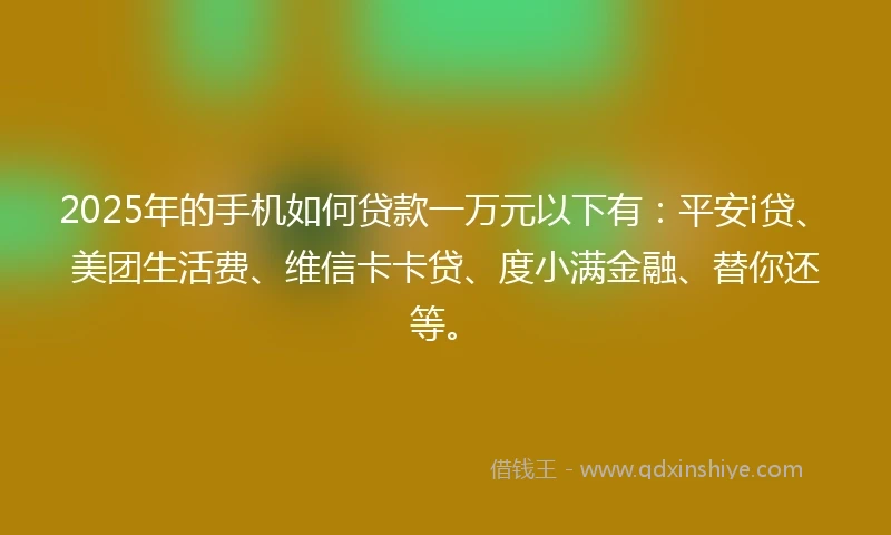 2025年的手机如何贷款一万元以下有：平安i贷、美团生活费、维信卡卡贷、度小满金融、替你还等。