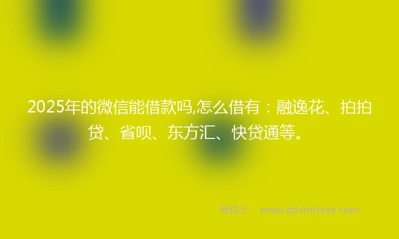 2025年的微信能借款吗,怎么借有：融逸花、拍拍贷、省呗、东方汇、快贷通等。