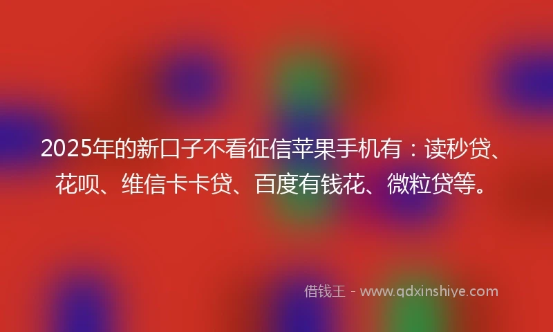 2025年的新口子不看征信苹果手机有：读秒贷、花呗、维信卡卡贷、百度有钱花、微粒贷等。