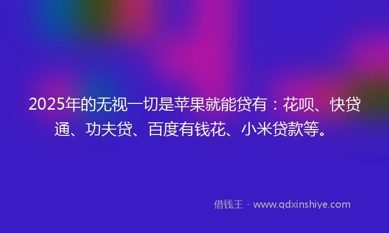2025年的无视一切是苹果就能贷有：花呗、快贷通、功夫贷、百度有钱花、小米贷款等。