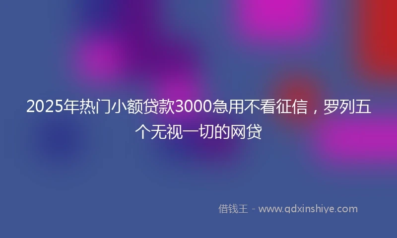 2025年热门小额贷款3000急用不看征信，罗列五个无视一切的网贷