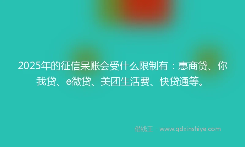 2025年的征信呆账会受什么限制有：惠商贷、你我贷、e微贷、美团生活费、快贷通等。