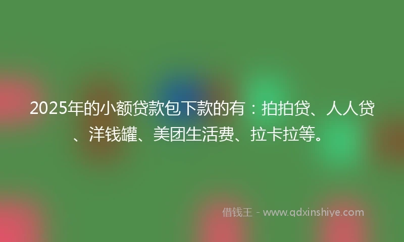 2025年的小额贷款包下款的有:拍拍贷、人人贷、洋钱罐、美团生活费、拉卡拉等。