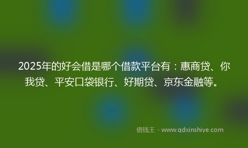 2025年的好会借是哪个借款平台有：惠商贷、你我贷、平安口袋银行、好期贷、京东金融等。