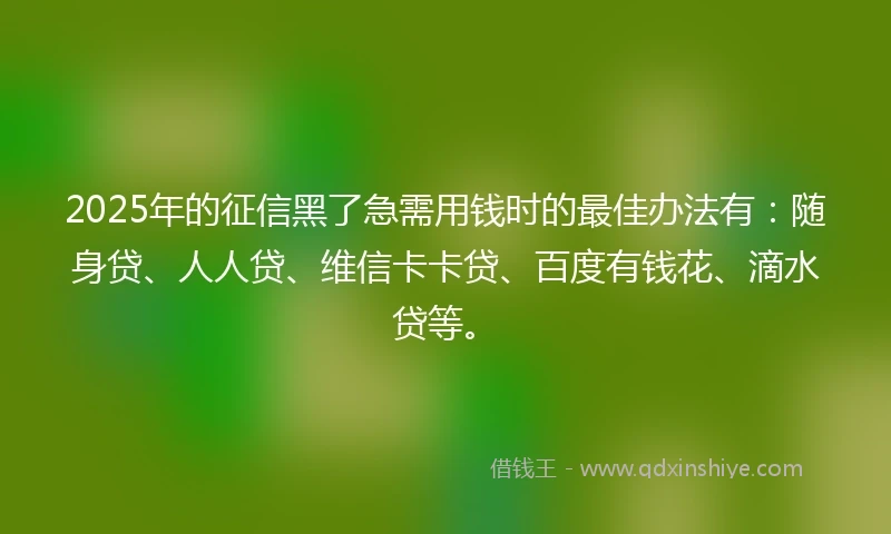 2025年的征信黑了急需用钱时的最佳办法有：随身贷、人人贷、维信卡卡贷、百度有钱花、滴水贷等。