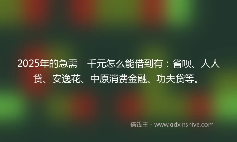 2025年的急需一千元怎么能借到有：省呗、人人贷、安逸花、中原消费金融、功夫贷等。