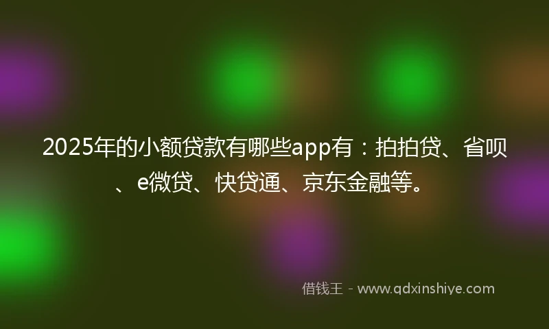 2025年的小额贷款有哪些app有：拍拍贷、省呗、e微贷、快贷通、京东金融等。