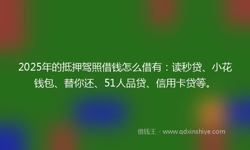 2025年的抵押驾照借钱怎么借有：读秒贷、小花钱包、替你还、51人品贷、信用卡贷等。