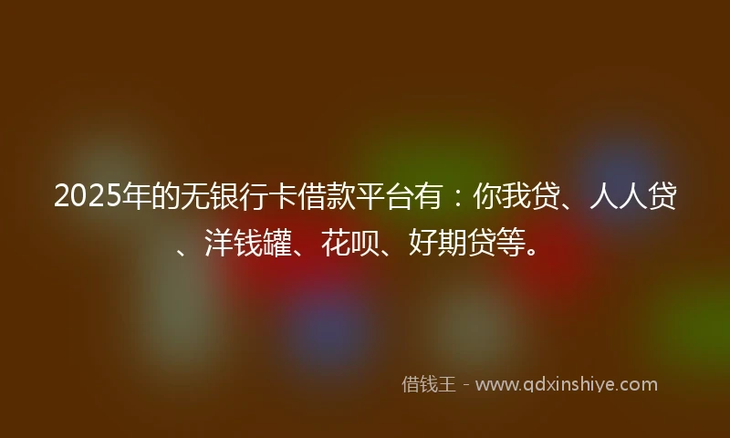 2025年的无银行卡借款平台有：你我贷、人人贷、洋钱罐、花呗、好期贷等。