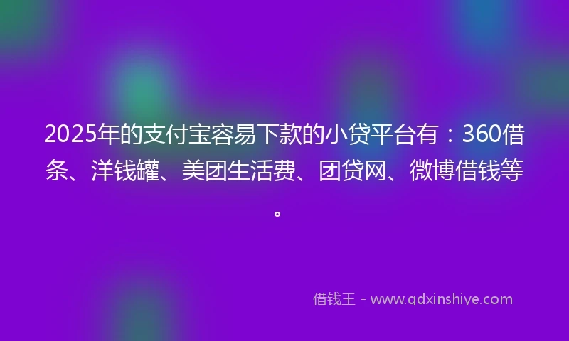 2025年的支付宝容易下款的小贷平台有：360借条、洋钱罐、美团生活费、团贷网、微博借钱等。