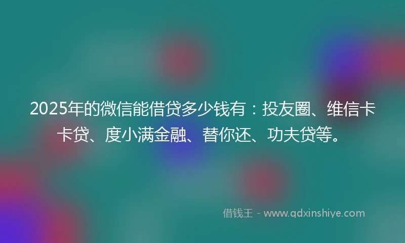 2025年的微信能借贷多少钱有：投友圈、维信卡卡贷、度小满金融、替你还、功夫贷等。