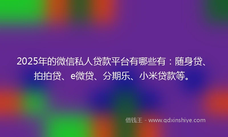 2025年的微信私人贷款平台有哪些有：随身贷、拍拍贷、e微贷、分期乐、小米贷款等。