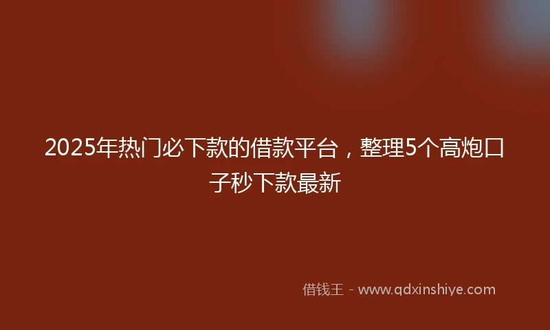 2025年热门必下款的借款平台，整理5个高炮口子秒下款最新