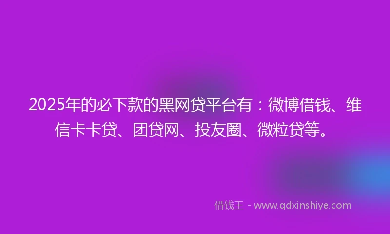2025年的必下款的黑网贷平台有：微博借钱、维信卡卡贷、团贷网、投友圈、微粒贷等。