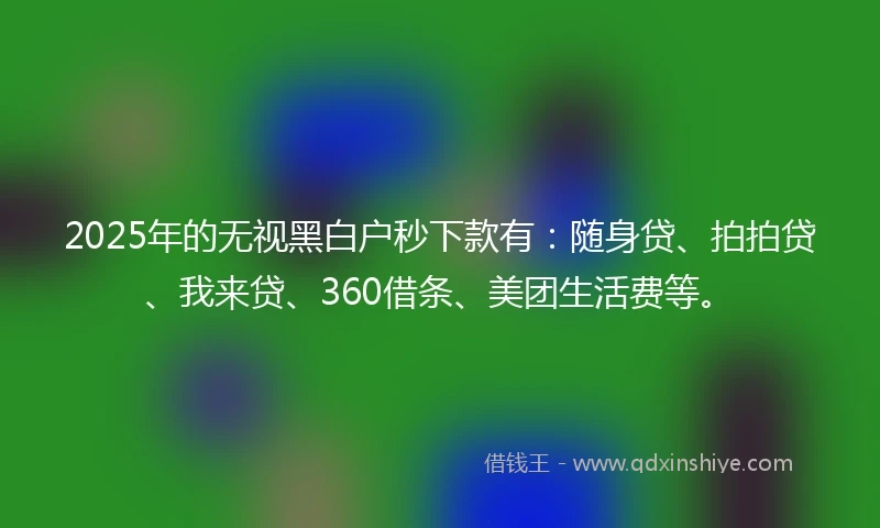 2025年的无视黑白户秒下款有：随身贷、拍拍贷、我来贷、360借条、美团生活费等。