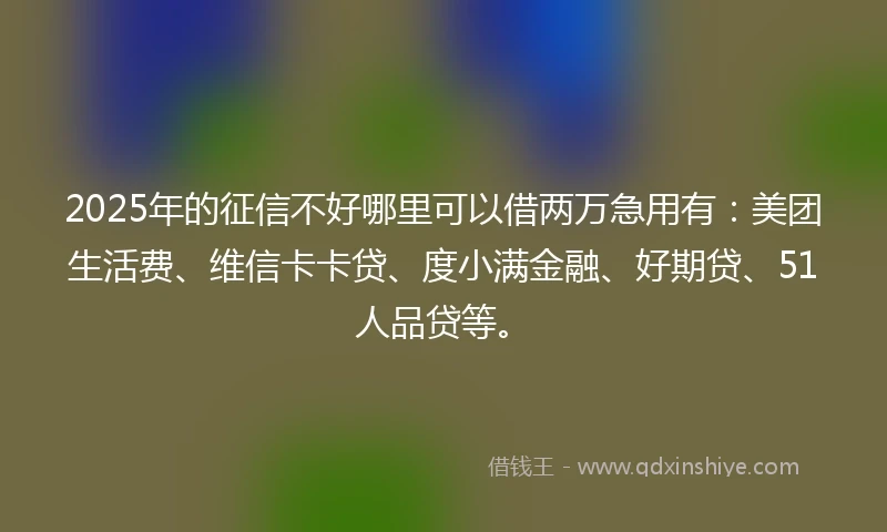 2025年的征信不好哪里可以借两万急用有：美团生活费、维信卡卡贷、度小满金融、好期贷、51人品贷等。