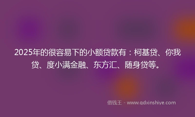 2025年的很容易下的小额贷款有：柯基贷、你我贷、度小满金融、东方汇、随身贷等。