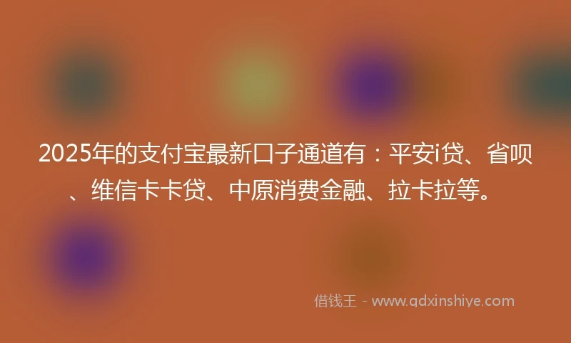 2025年的支付宝最新口子通道有：平安i贷、省呗、维信卡卡贷、中原消费金融、拉卡拉等。