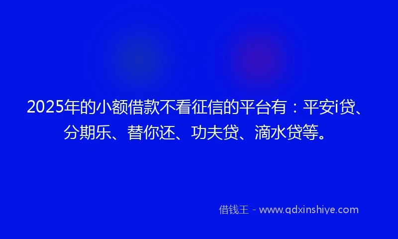 2025年的小额借款不看征信的平台有：平安i贷、分期乐、替你还、功夫贷、滴水贷等。