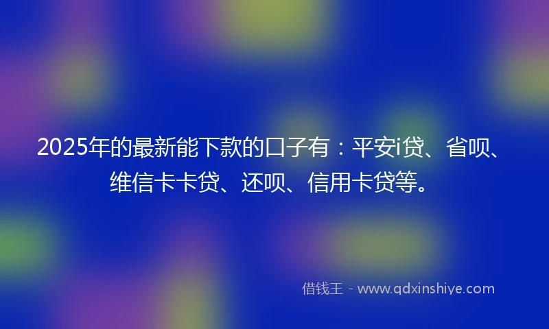 2025年的最新能下款的口子有：平安i贷、省呗、维信卡卡贷、还呗、信用卡贷等。