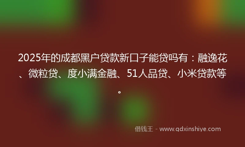 2025年的成都黑户贷款新口子能贷吗有：融逸花、微粒贷、度小满金融、51人品贷、小米贷款等。