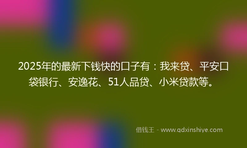 2025年的最新下钱快的口子有：我来贷、平安口袋银行、安逸花、51人品贷、小米贷款等。