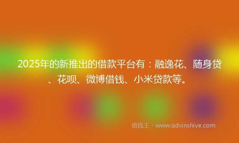 2025年的新推出的借款平台有：融逸花、随身贷、花呗、微博借钱、小米贷款等。