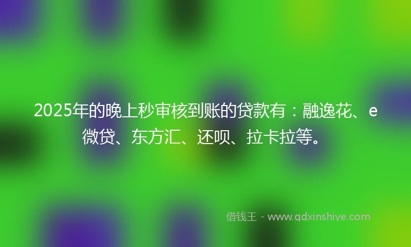 2025年的晚上秒审核到账的贷款有：融逸花、e微贷、东方汇、还呗、拉卡拉等。