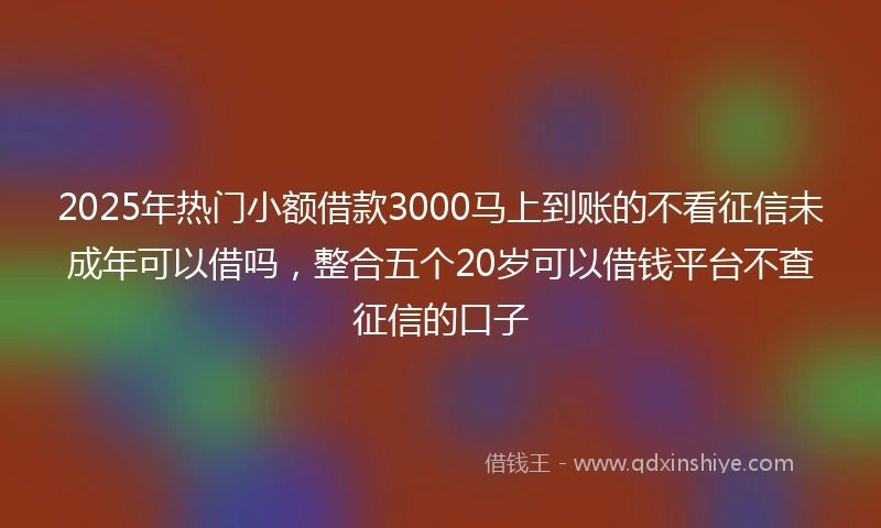2025年热门小额借款3000马上到账的不看征信未成年可以借吗，整合五个20岁可以借钱平台不查征信的口子