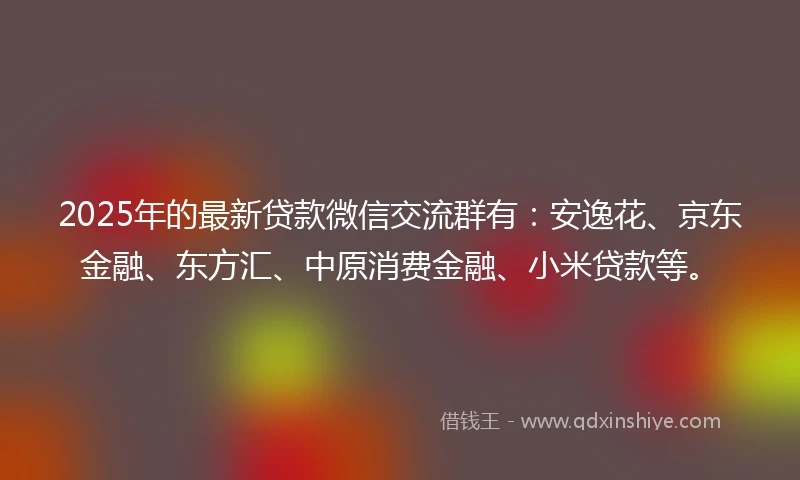 2025年的最新贷款微信交流群有：安逸花、京东金融、东方汇、中原消费金融、小米贷款等。