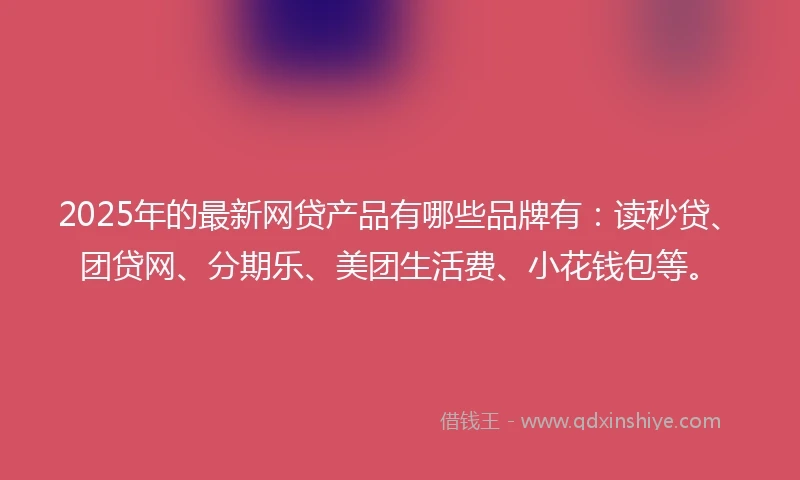 2025年的最新网贷产品有哪些品牌有：读秒贷、团贷网、分期乐、美团生活费、小花钱包等。