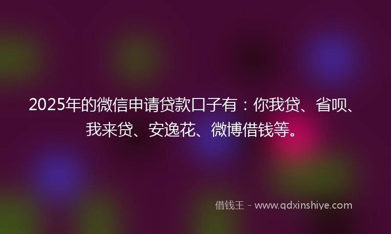2025年的微信申请贷款口子有：你我贷、省呗、我来贷、安逸花、微博借钱等。
