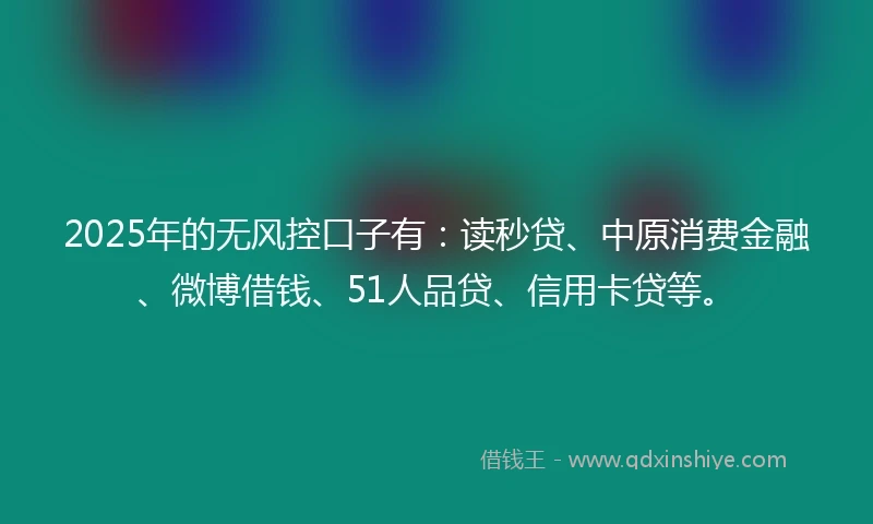 2025年的无风控口子有：读秒贷、中原消费金融、微博借钱、51人品贷、信用卡贷等。